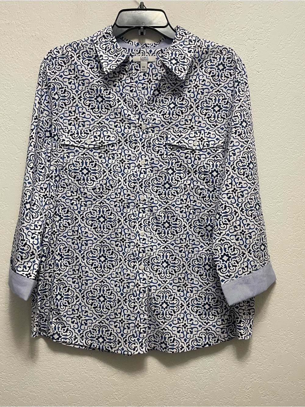 Croft & Barrow Button Down Shirt Size XXL 3/4 Sleeve Paisley